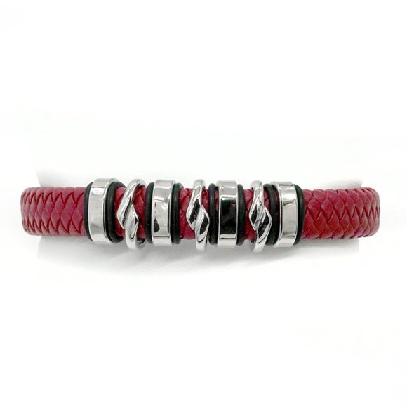 Men's red leather bracelet with magnetic clasp. - Picture 2 of 4
